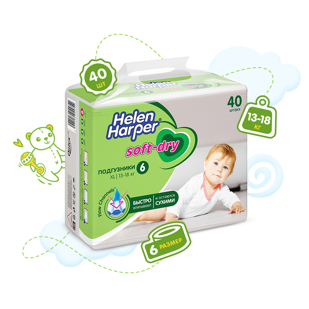 Детские подгузники Helen Harper Soft & Dry Размер 6 (13-18 кг) 40 шт. 