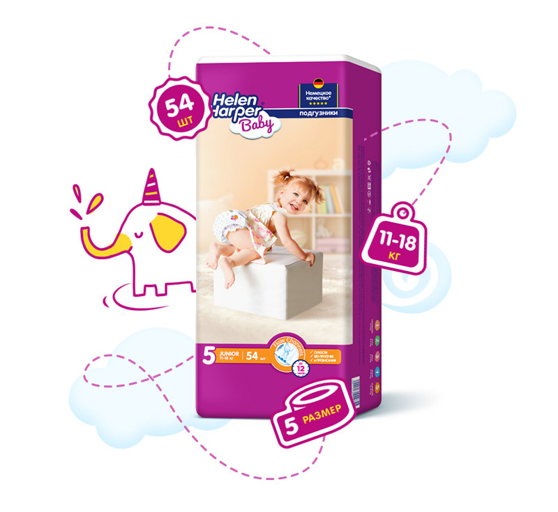 Детские подгузники Helen Harper Baby Размер 5 (11-18 кг) 54 шт.